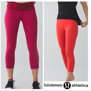 Lululemon Wunder Under Snake skin Cranberry/OrangeReversible Crop Leggings